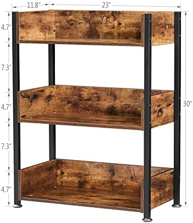 VECELO Bookshelf Set of 2, 30" H Small Bookcase,3-Tier Storage Organizer,Wood Bookcase with Steel Frame,Shelving Unit fo