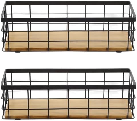 2 Pack Small Wire Baskets, Narrow Rustic Storage Bin for Bathroom Counter, Farmhouse RectangleOrganizer Tray for Kitchen