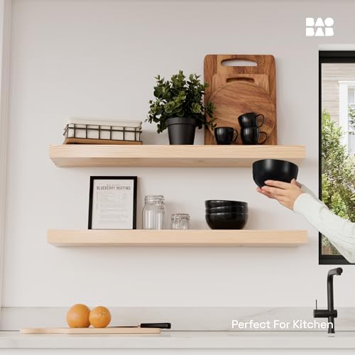 Solid Wood Floating Shelves for Wall 30 Inches Long, Natural Wood Shelf