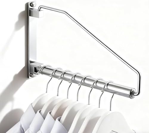 NEWRAIN Laundry Hanger, Wall Mounted Clothes Hanger with Swing Arm Holder Brass Hanging Drying Rack Space Saver,Chrome