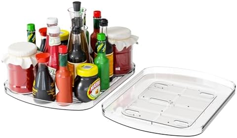 Yieach Clear Refrigerator Lazy Susan Turntable,15.7''x11.8'',Rectangular Fridge Turntable Organizer,Large Rotating Fridg