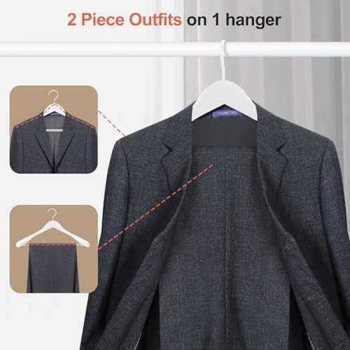 TOPIA HANGER White Wooden Coat Hanger 6 Pack, Wood Suit Hangers,Glossy Finish with Extra-Wide Shoulder, Thicker White Hooks & Anti-Slip Bar,Suitable for Coat, Suit,Dress,Jacket,Heavy Cloth - CT02W