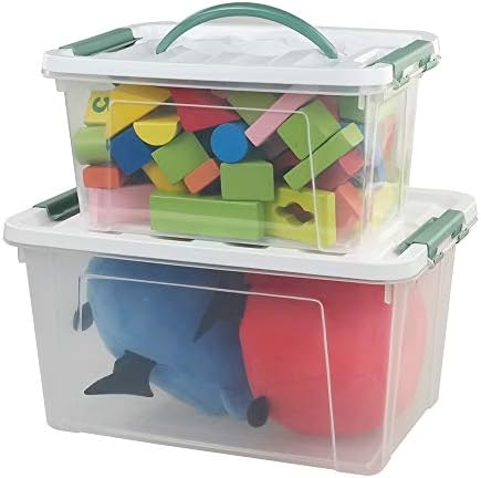Jekiyo Clear Latching Box, Plastic Storage Bin, 2 Packs(6 Quart&14 Quart)