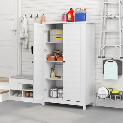Furinno Robin Storage Cabinet, 4-Tier Pantry Cabinet, 2-Door, Plain White