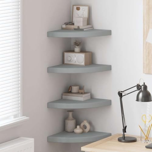 vidaXL Floating Corner Shelves 4 pcs Gray 13.8"x13.8"x1.5" MDF
