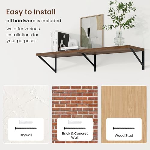 Axeman Deep Floating Shelves, 40'' x 10'' Walnut Wall Shelves Set of 2