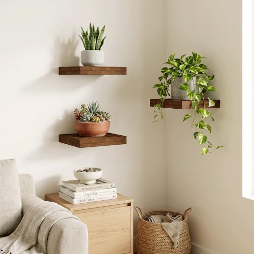 Square Floating Shelves for Wall, Small Corner Shelves, 8"W x 8"D, Set of 3