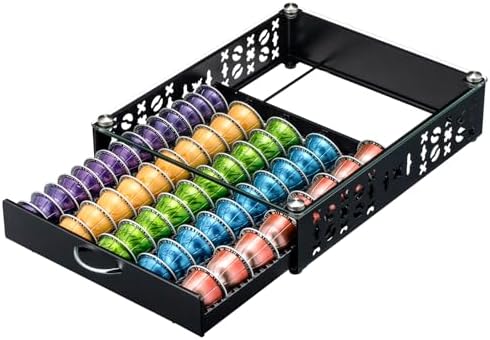 ZCDCP for Coffee Pod Holder, Vertuo Pod Holder Drawer Glass Top Coffee Pod Organizer Storage (50 Pods Capacity)