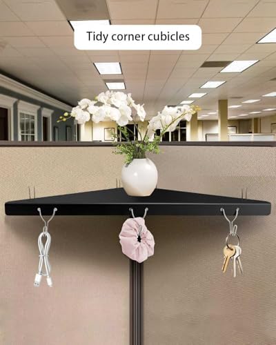 Metal Cubicle Corner Shelf with 3 Hooks for Office Fabric Walls