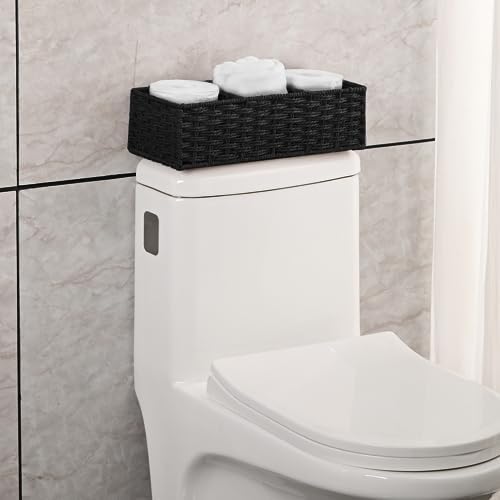 Vagusicc 3 Section Wicker Storage Basket, Hand-Woven Paper Rope Wicker Baskets for Organizing, Toilet Tank Basket, Black