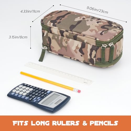 ECHSRT Large Tactical Pencil Case, 3-Compartment Zipper Pouch, Camo Green