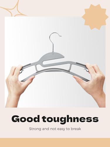 HOUSE DAY Grey Plastic Hangers 50 Pack, Slim Space Saving, Non Slip Hangers with Rubber Pads, Sturdy Heavy Duty Coat Hanger for Closet, S-Shaped Clothes Hanger for Shirt, Suit, Pant, Skirt