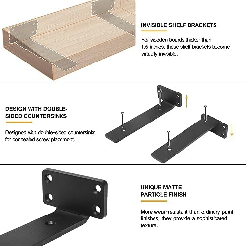 HITOMEN Heavy Duty Floating Shelf Brackets, 8-Inch (1/5'' Thick) Hidden Shelves Hardware, Iron L Brackets, Rustic Indust