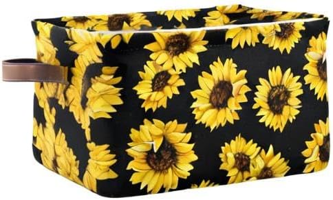 STAYTOP Large Storage Basket Collapsible Storage Bins Waterproof Laundry Basket with Handle.Used for Home Closets, Offices, Bedrooms-Beautiful Sunflower (1Pcs)