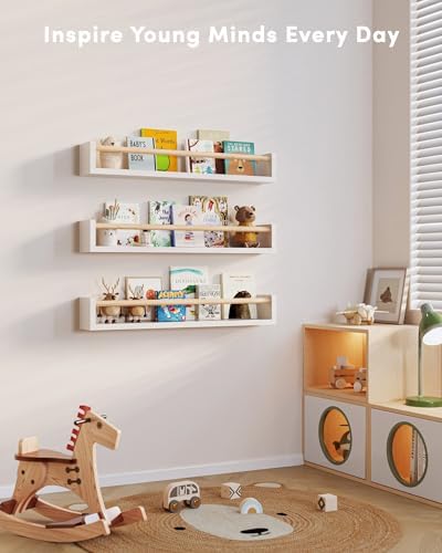 G&W Gruwald Nursery Book Shelves, Set of 3, Wall Bookshelf, Book Shelf for Kids Rooms, Wall Book Shelves for Bedroom Kids, Floating Shelf, Nursery Decor (White, 23 Inches)