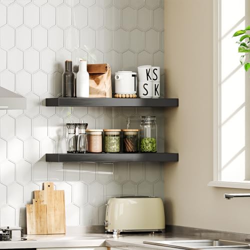 HOOBRO Floating Shelves for Wall, Wall Mounted Shelf Set of 2, 23.6" Hanging Shelf with Invisible Brackets, for Wall Dec