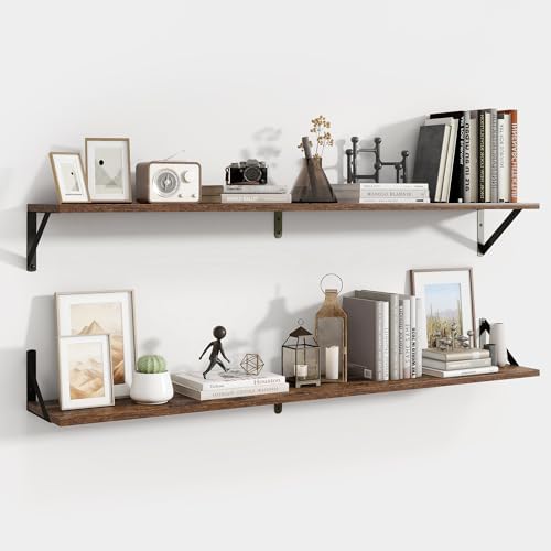 Axeman 48 Inch Floating Shelves, 8 Inch Deep Brown Wall Shelves Set of 2