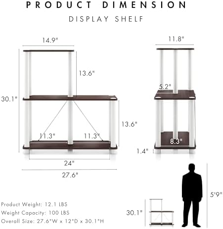 Homes: Inside + Out Apexa Modern 3-Cube Ladder Shelving Units, Collectibles Display Shelves, Easy Assembly Standing Shel