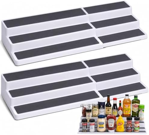 Oizeir Plastic 3-Tier Expandable Spice Rack, Adjustable Length, Stability with Non-Skid Shelf, For Easy Visibility, Orga