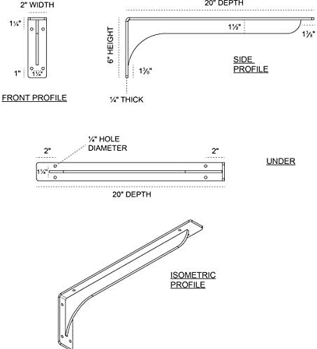 Ekena Millwork BKTM02X20X06EBHDB Steel Bracket Embrey, 2"W x 20"D x 6 1/2"H, Hammered Dark Bronze