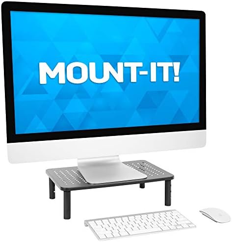 Mount-It! Metal Monitor Riser 2-Pack | Height Adjustable Computer Display and Laptop Stand for Desktop | Fits Up to 32" 