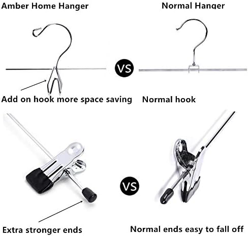 Amber Home 12 Pack Heavy Duty Add on Metal Pants Skirt Hangers with Clips