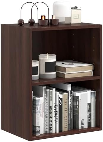 Tangkula 2-Tier Bookshelf, Open Shelf Bookcase with 7-Position Adjustable Shelf, Multifunctional Wooden Cubby Storage Di
