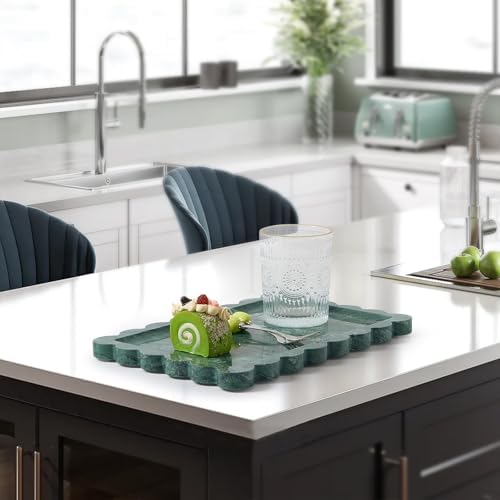 Scalloped Natural Marble Tray - Decorative Stone Tray for Bathroom & Vanity