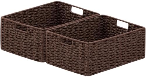 joybest Dark Brown Wicker Baskets for Shelves, Hand-woven Storage Baskets