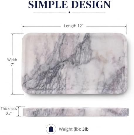 Calcatta Pink Marble Vanity Tray for Bathroom Counter-12 X7 Decorative Tray for Perfume, Candles, Stone Jewelry Dish Tra