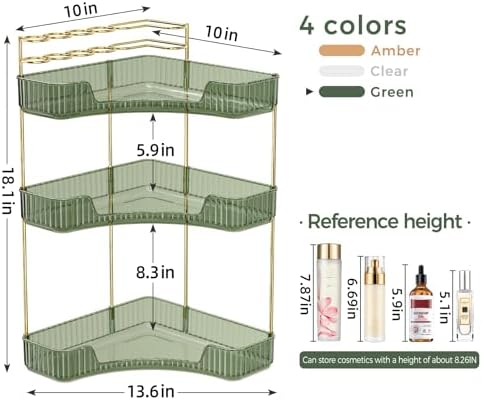 BEFSOP Corner Bathroom Counter Organizer, Upgraded 3-Tier Makeup Organizer Countertop with Makeup Brush Holder, Skincare