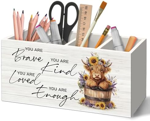 Inspirational Highland Cow Pen Holder Organizer for Desk Accessories