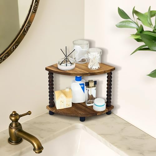 2 Tier Triangle Corner Shelf, Farmhouse Wooden Organizer