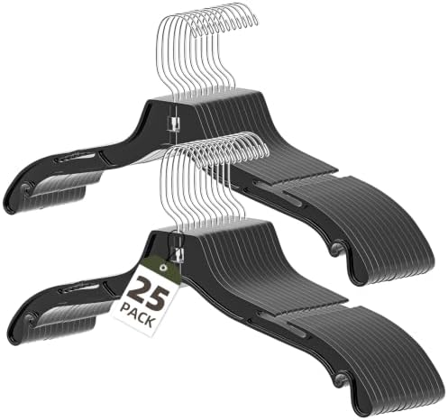 Black Plastic Hanger 25 Pack, Heavy Duty Clothes Hangers