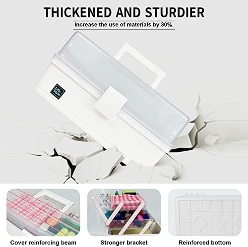 Creahaus 13 inch Art Craft Organizer Storage Box with 3 Layer, Multipurpose Plastic Tool Box with Handle for Sewing, Art