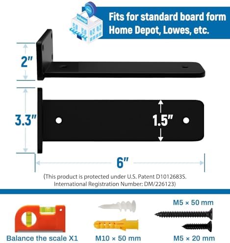 LEOPO 6 inch 12 Pack Floating Shelf Brackets, 1/5" Thick Hidden L Bracket