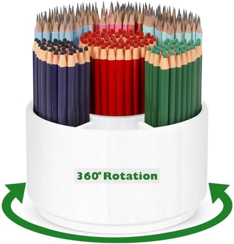 Bamboo Rotating Round Art Supply Organizer, Pencil Holder Desk Organizer