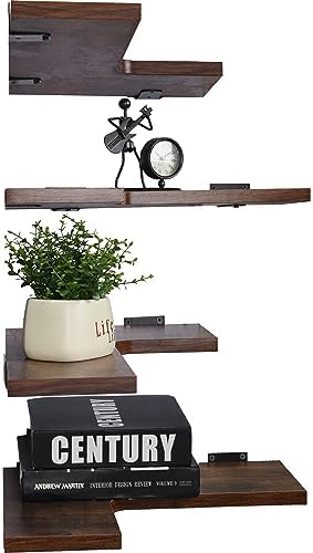 YYWUOJJ Corner Shelf Wall Mounted, Corner Floating Shelves for Wall, Set of 4 Brown