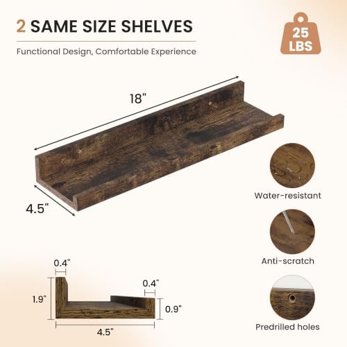 Dreamland Picture Ledge Shelf for Wall, Floating Shelves Set of 2,18 inch Long Floating Shelves with Lip for Living Room