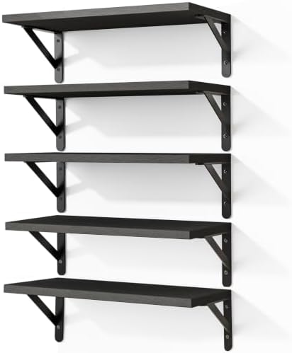 Fixwal Wall Floating Shelves for Home Decor (Black, Set of 5, 16.5 Inch)