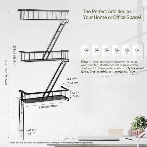 SweetSage Fire Escape Wall Shelf - New York Decorative Ladder Shelf, Wall Art Floating Shelf Black Metal Shelves for Bed