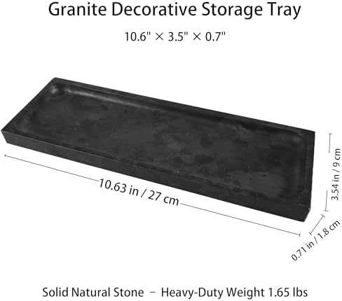 Matte Black Granite Vanity Tray - Natural Stone Rectangular Catchall, 10.6" Decorative Organizer for Bathroom, Entryway,