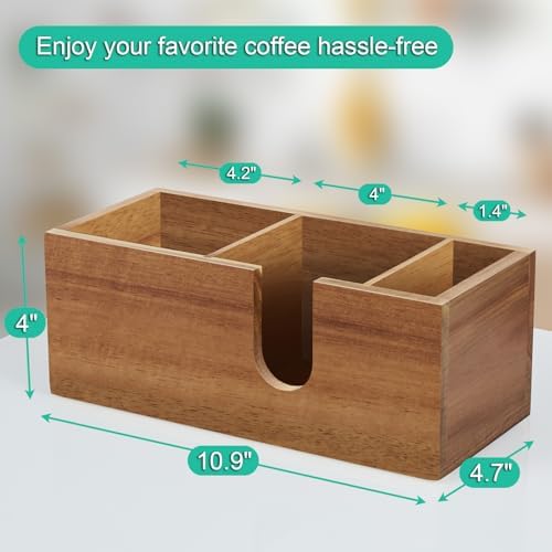 ALELION Acacia Wood Coffee Cup Holder for Countertop - Wood Coffee Bar Accessories and Organizer - Coffe Station Organiz