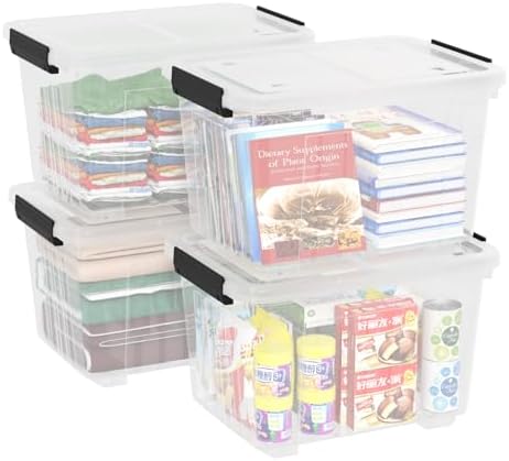 4-Pack 50 Qt Lidded Storage box, Large Clear Plastic Bin with Wheels