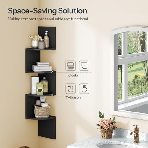 HOOBRO Corner Shelf Wall-Mounted, Set of 2 Floating Corner Shelves for Wall