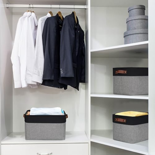 Bagnizer Storage Bins Large Fabric Storage Baskets for Shelves 3 Pack, Decorative Linen Closet Baskets with Handles for 