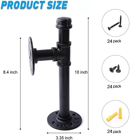 3/4" Industrial Pipe Shelf Brackets, Black Iron Wall Mounted DIY Shelving Brackets Hanging Custom Pipe Brackets for Floa