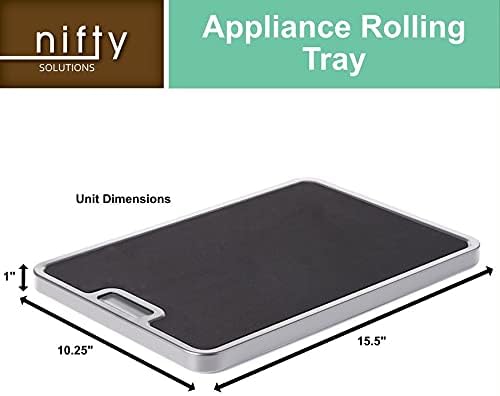 Nifty Medium Appliance Rolling Tray - Silver, Home Kitchen Counter Organizer, Integrated Rolling System, Non-Slip Pad To