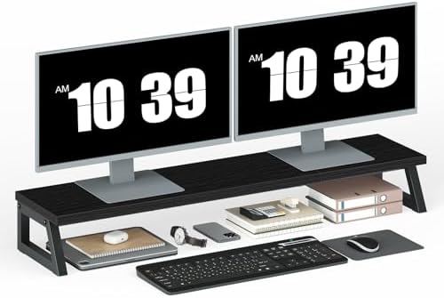 HOOBRO Dual Monitor Stand Riser, 39 Inch Large Computer Monitor Stand for 2 Monitors, Computer Monitor Riser, Desk Shelf