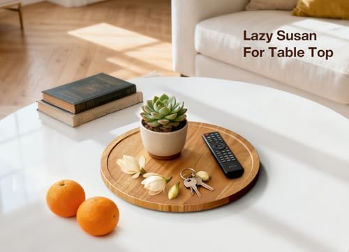 10" Acacia Wood Lazy Susan Turntable Organizer for Table Top, Round Wooden Lazy Susan Storage for Cabinet Countertop Pan